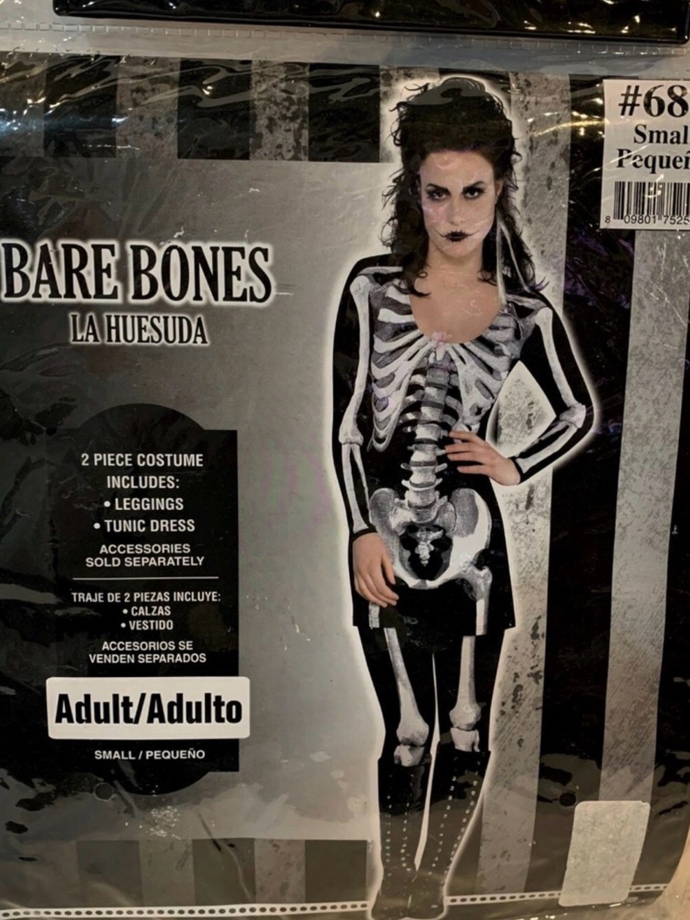 Amscan Bare Bones La Huesuda Black & White Skeleton Tunic Costume Small